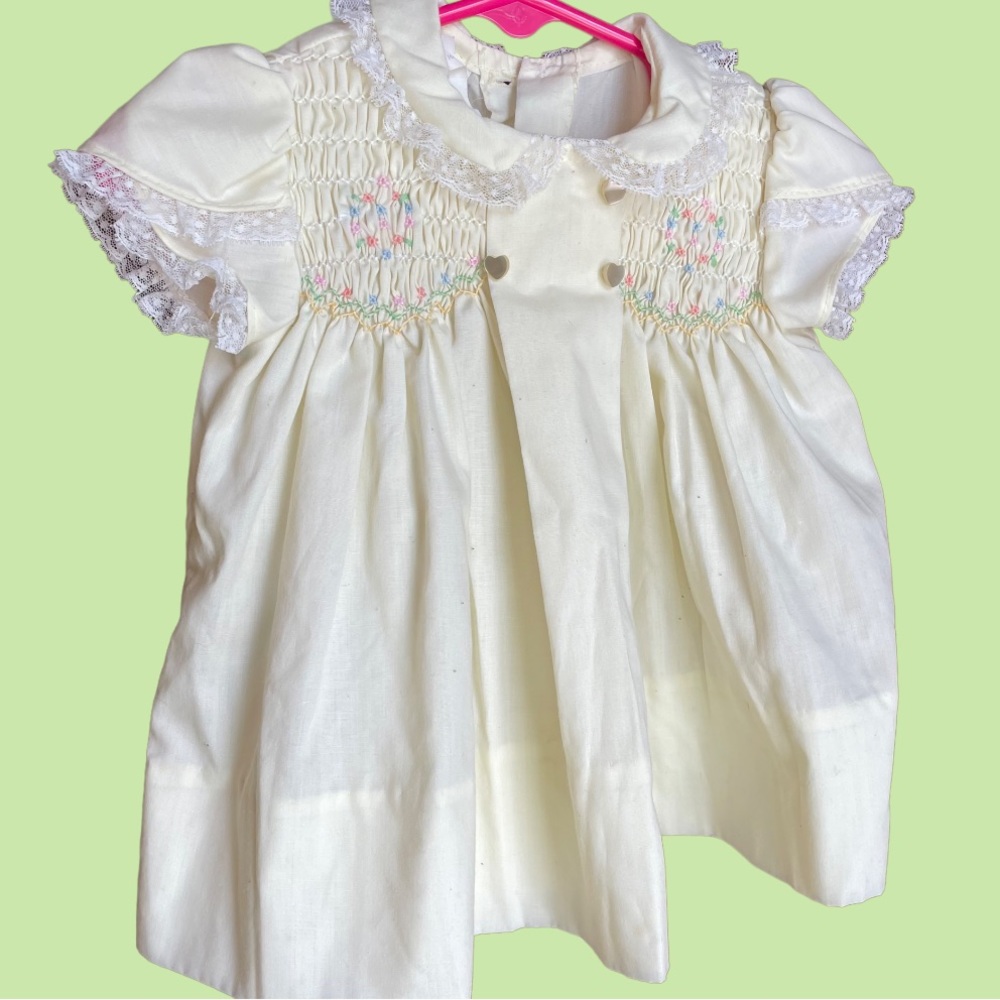 Vintage Polly Finders smocked yellow dress 6-9 months